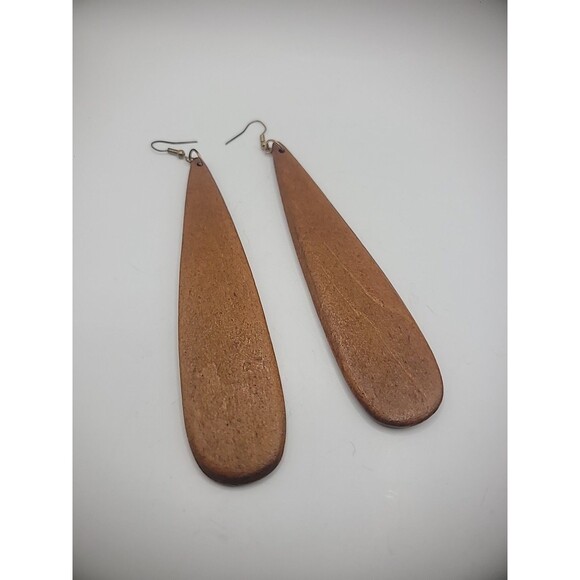 Vintage Earrings Pierced Hook Drop Dangle Wooden Teardrop Jewelry Costume - Picture 10 of 10